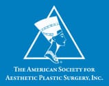 American Society for Aesthetic Plastic Surgery logo with a pharaoh bust in a white triangle
